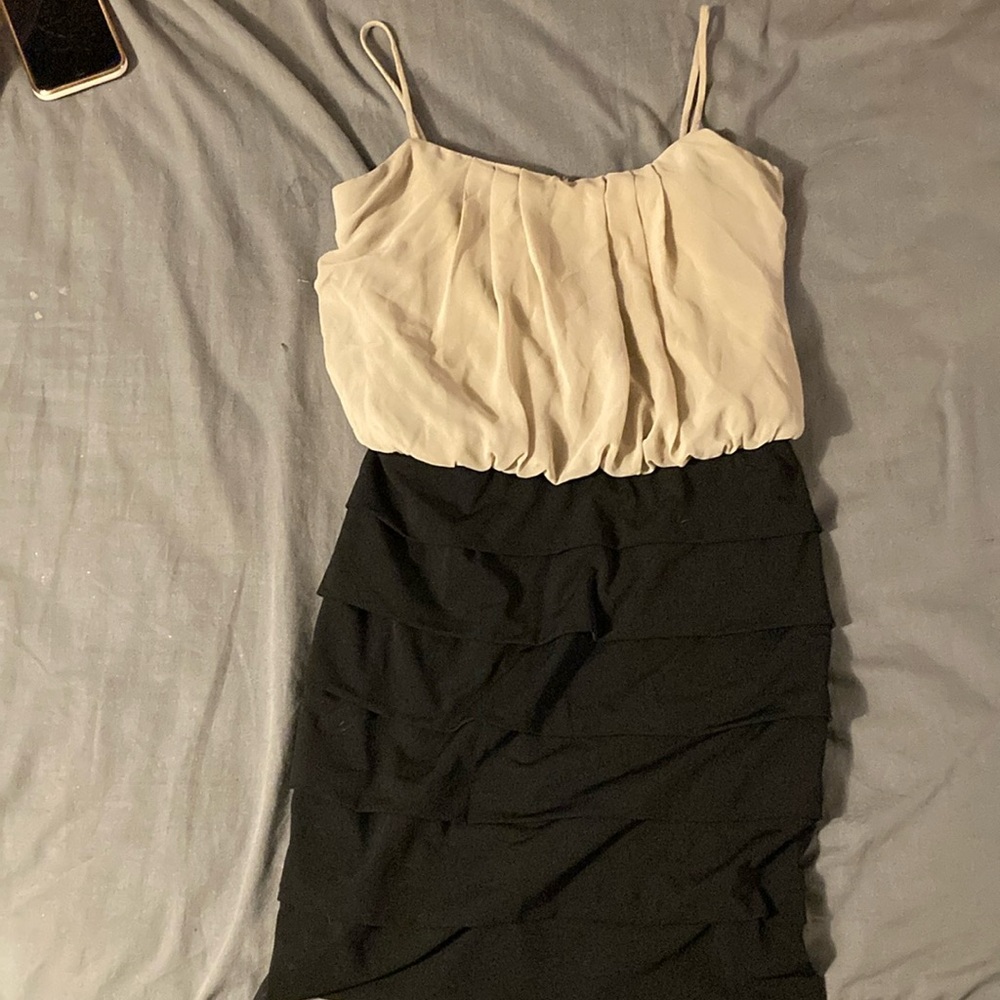 Sweet Storm Black and Cream Layered Dress